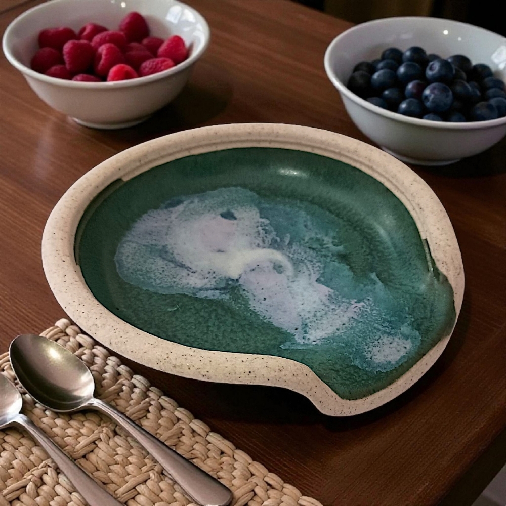Studio Pottery Spoon Rest Handmade Glazed Farmhouse Trinket Dish Rustic Cabin - Picture 16 of 16